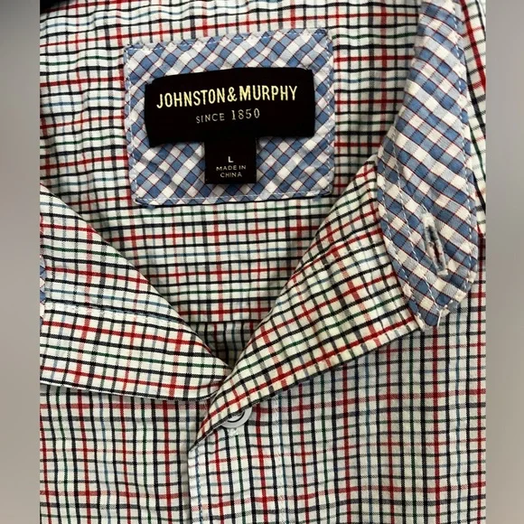 Johnston & Murphy Plaid Button Down Shirt Size L Holiday Occasion Casual Office - Picture 2 of 9
